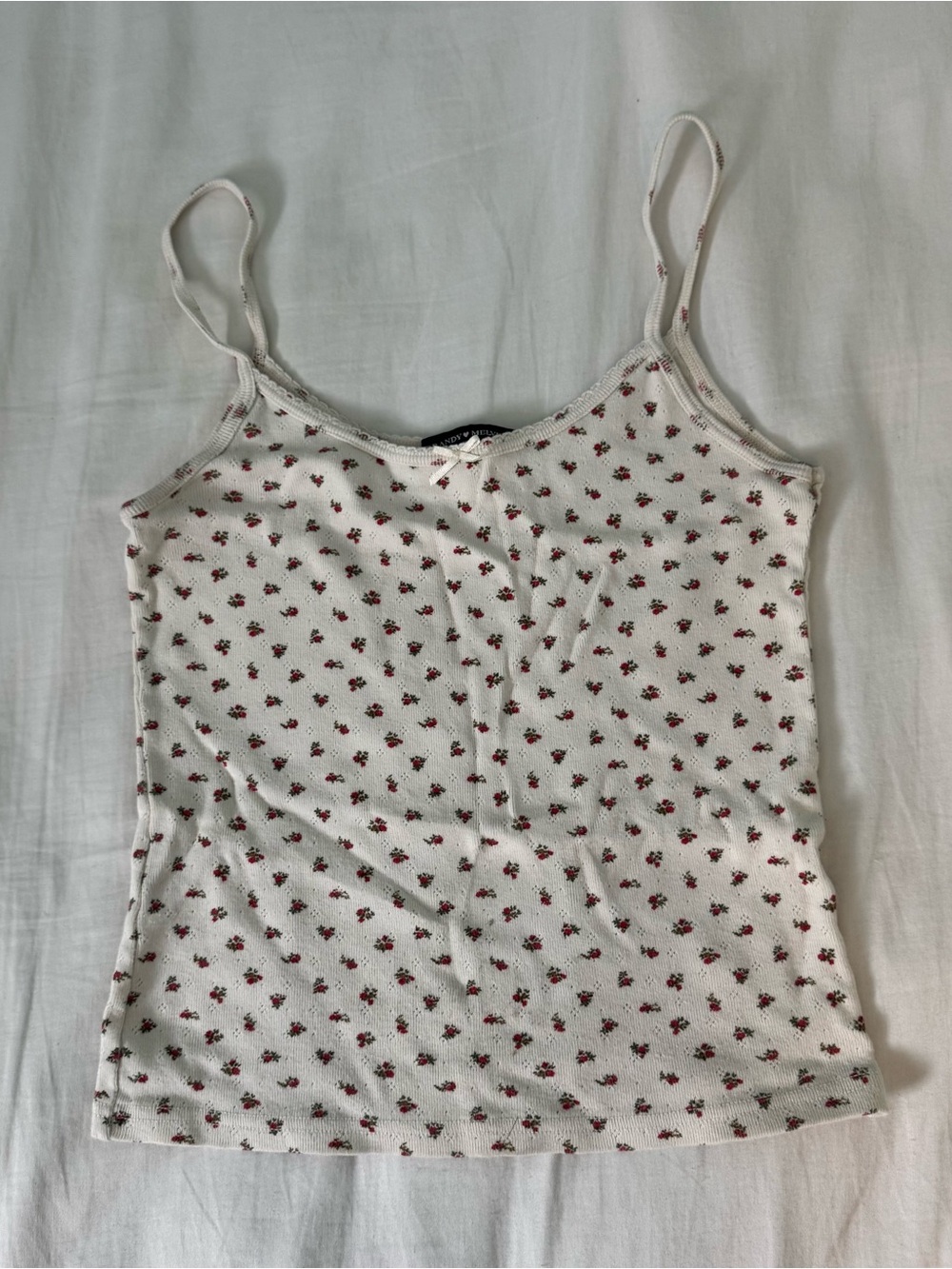 Brandy Melville White Spaghetti Strap Camisole with Red Floral Print